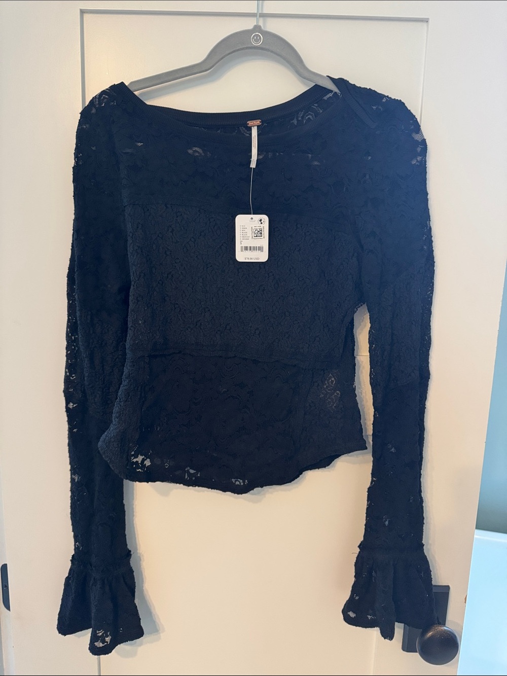 Free People Black Lace Long-Sleeve Peplum Top